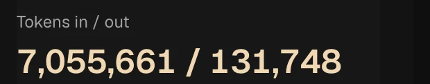 From the running app: tokens in and out — 7,055,661 / 131,748.